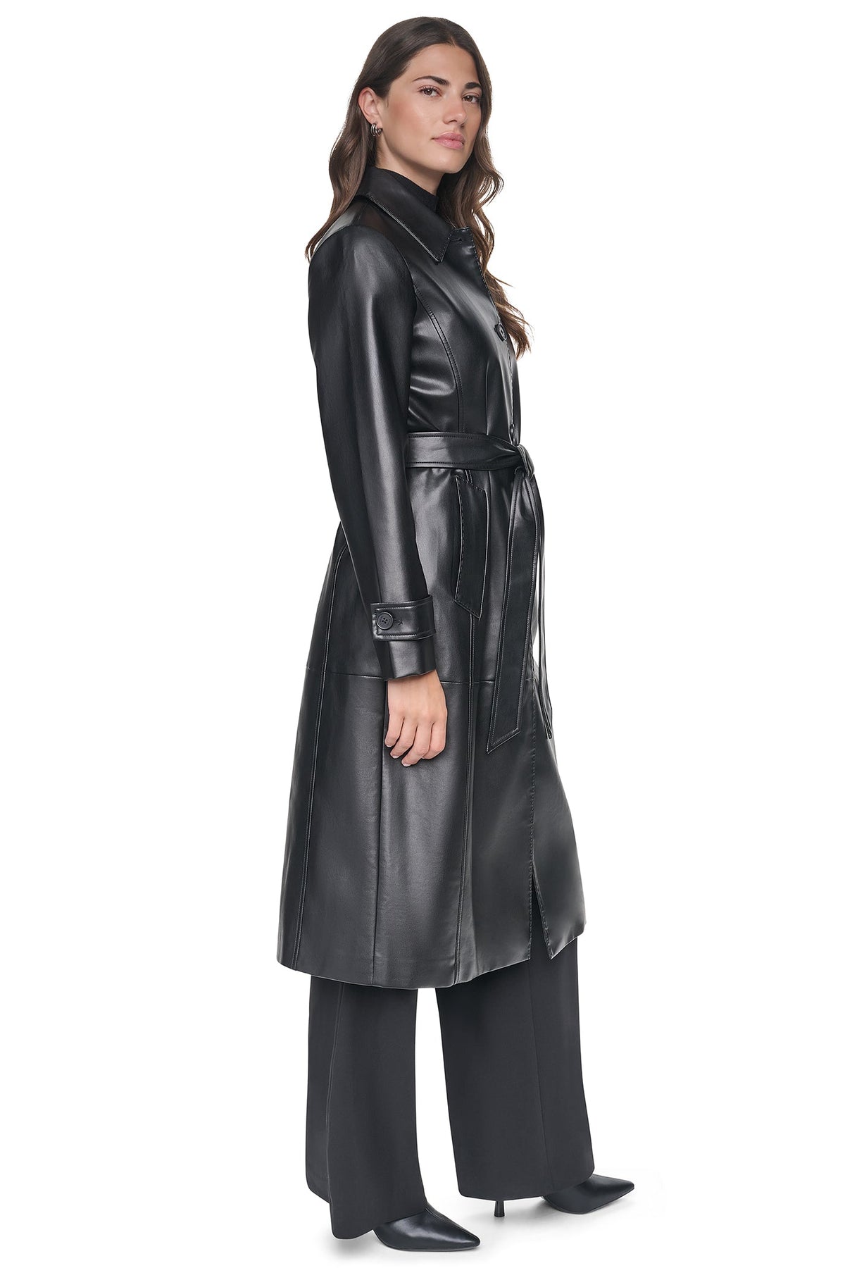 VEGAN LEATHER BELTED TRENCH