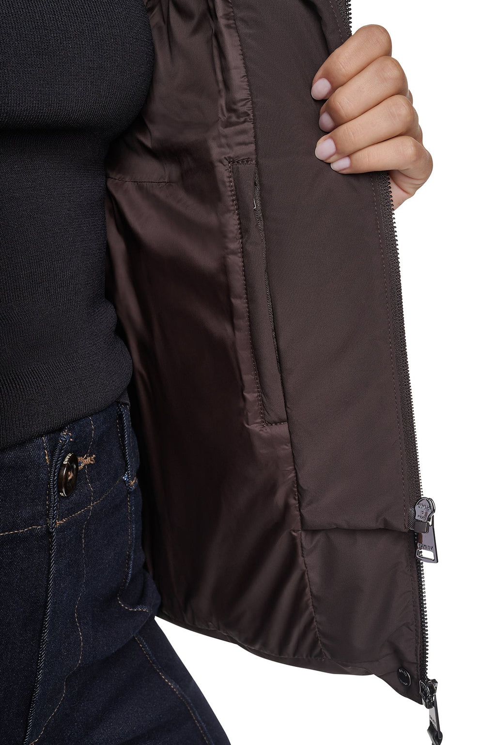 FAUX FUR TRIMMED HOODED PUFFER