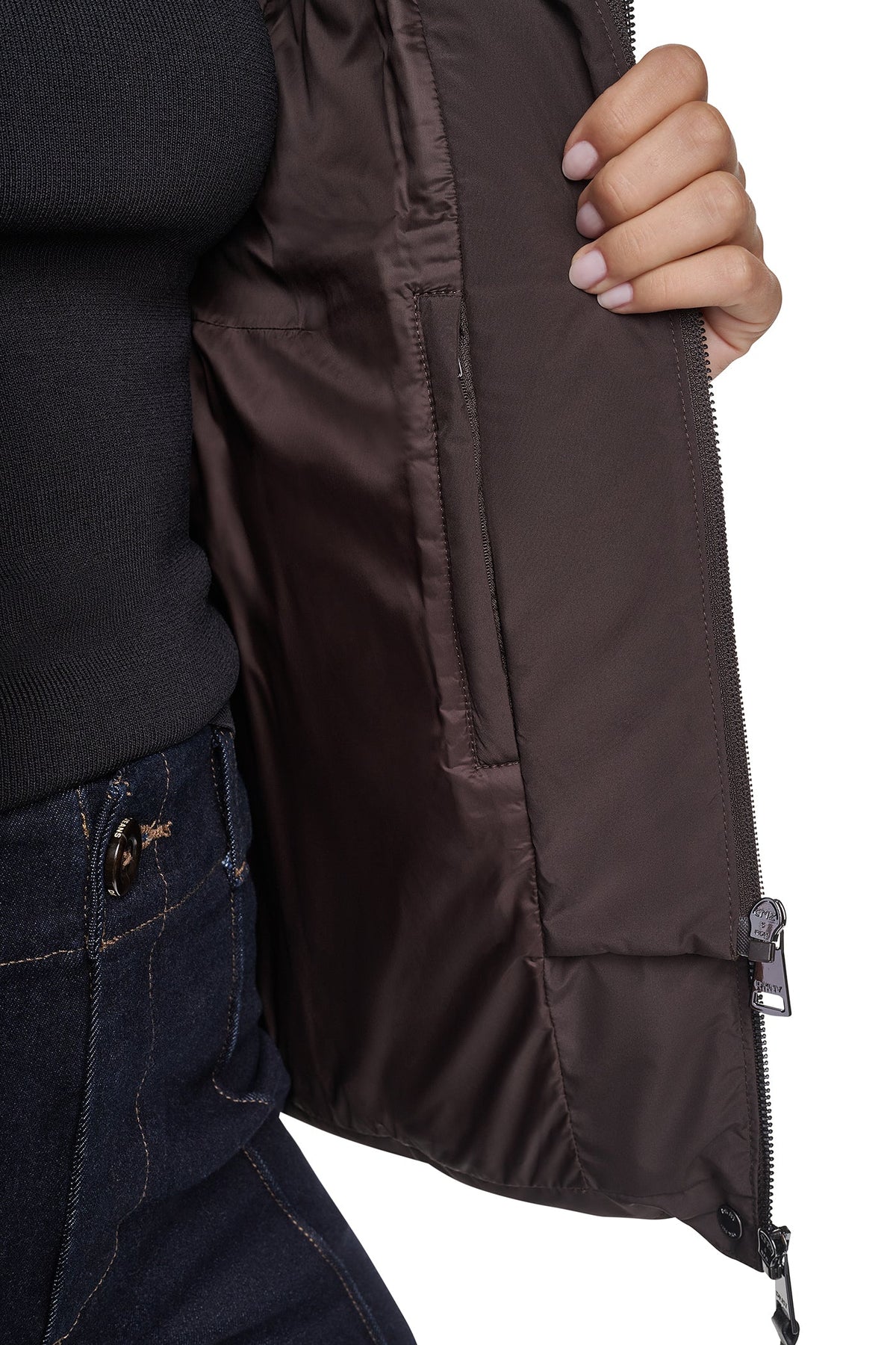 FAUX FUR TRIMMED HOODED PUFFER