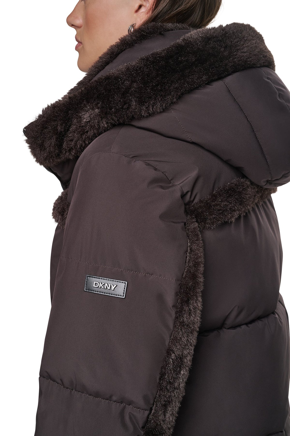 FAUX FUR TRIMMED HOODED PUFFER