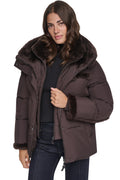 FAUX FUR TRIMMED HOODED PUFFER
