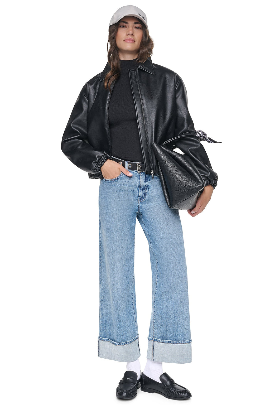 VEGAN LEATHER BUBBLE HEM JACKET