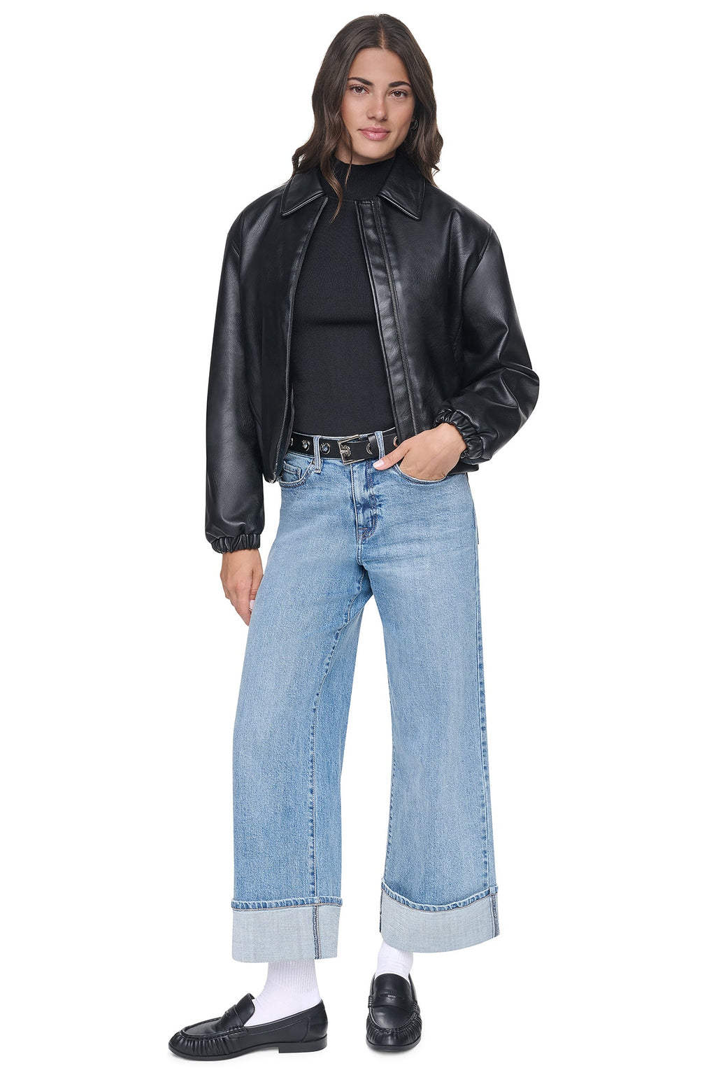 VEGAN LEATHER BUBBLE HEM JACKET
