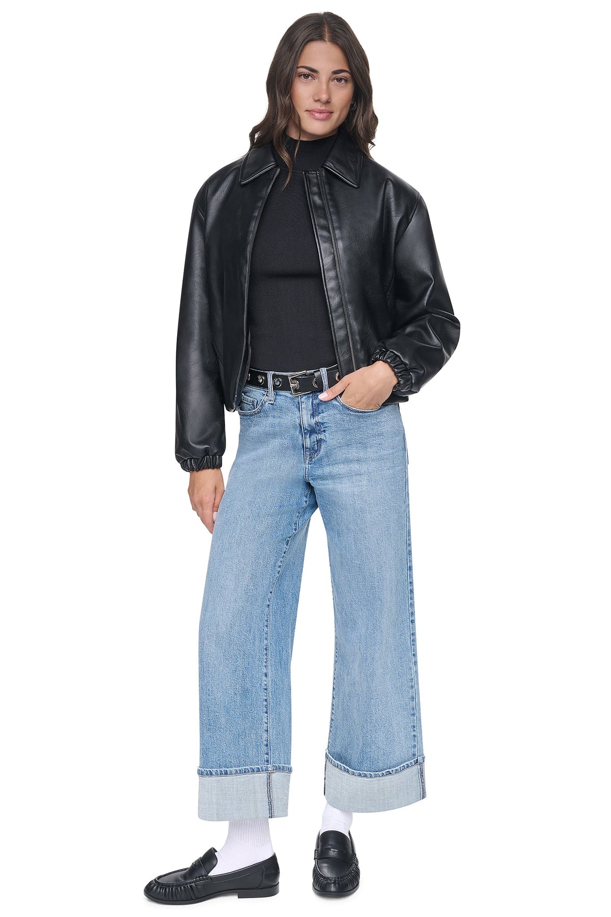 VEGAN LEATHER BUBBLE HEM JACKET