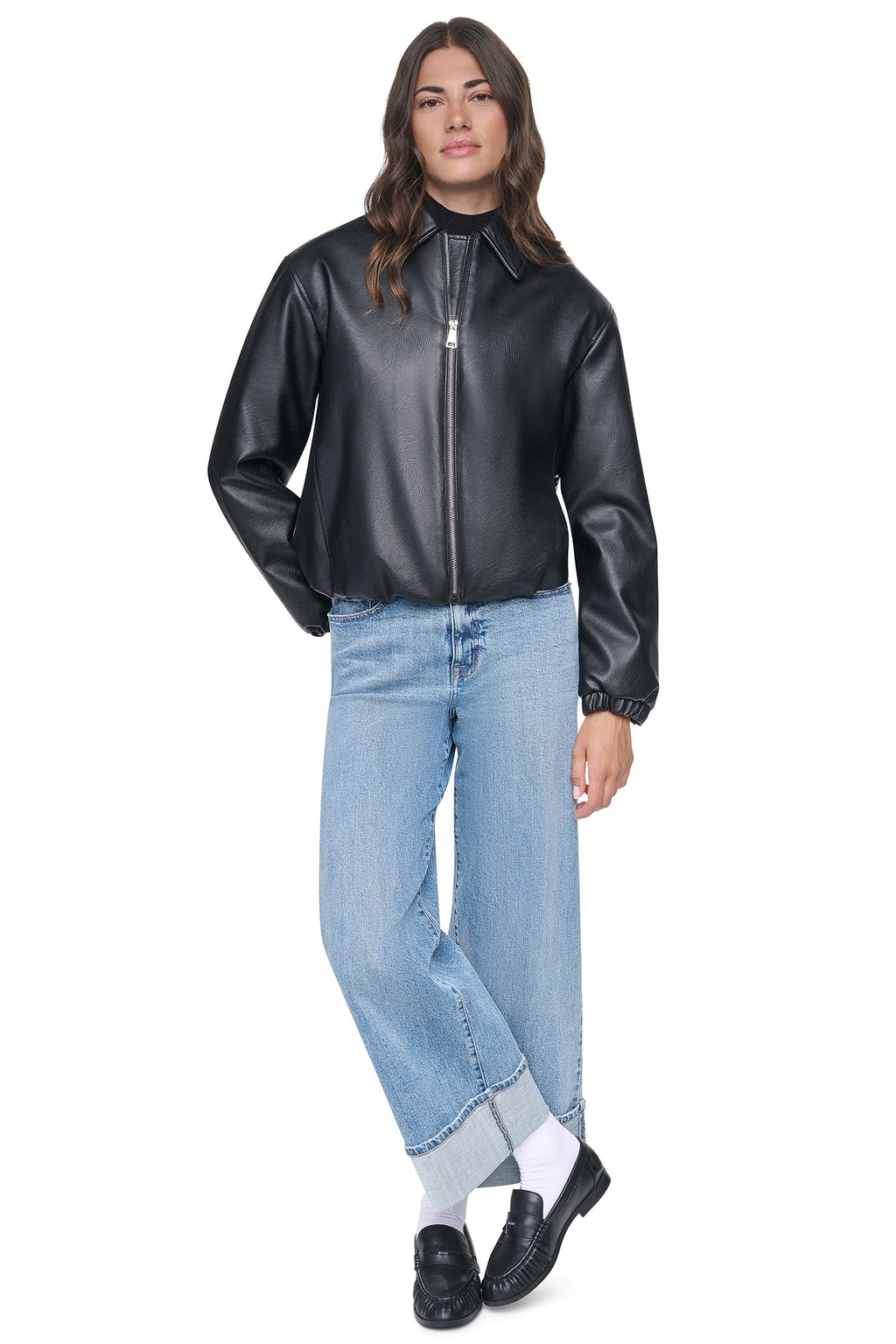 VEGAN LEATHER BUBBLE HEM JACKET