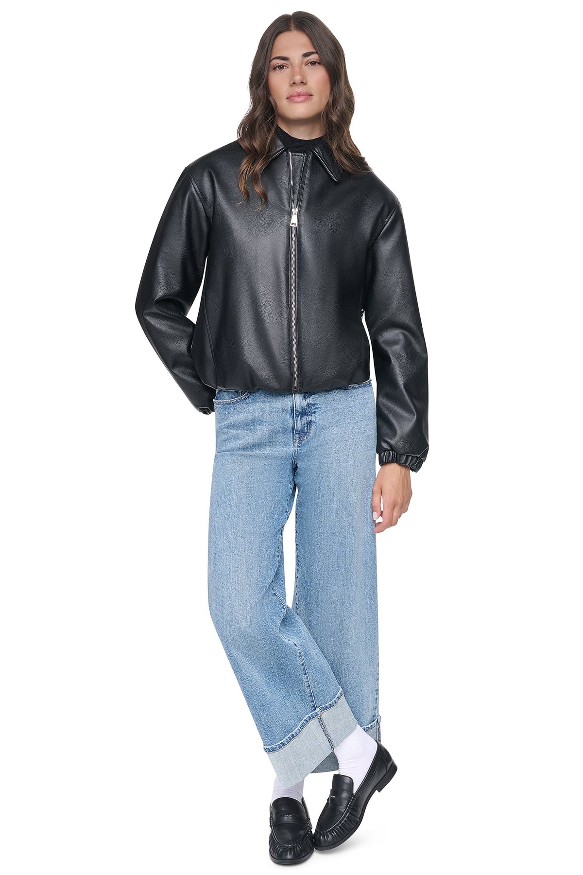 VEGAN LEATHER BUBBLE HEM JACKET