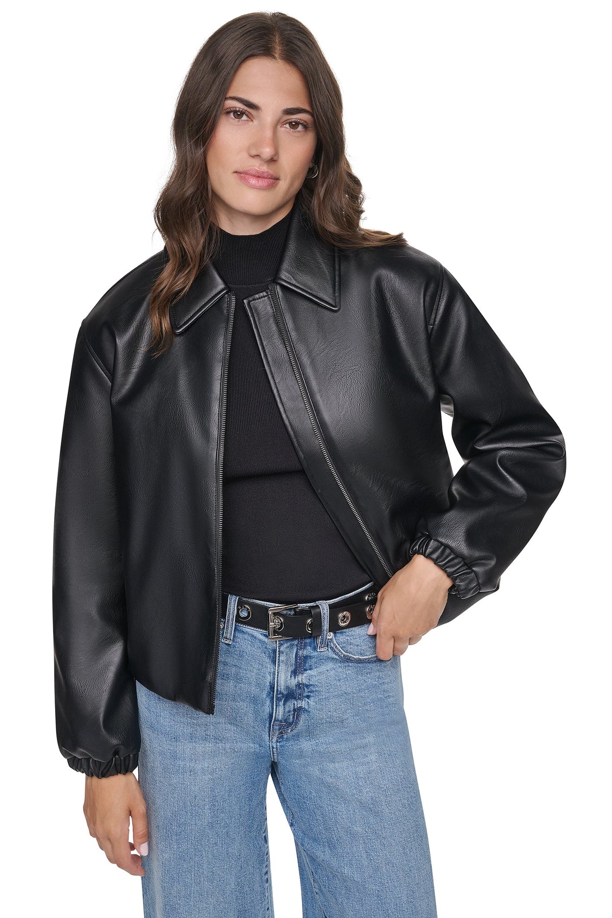 VEGAN LEATHER BUBBLE HEM JACKET