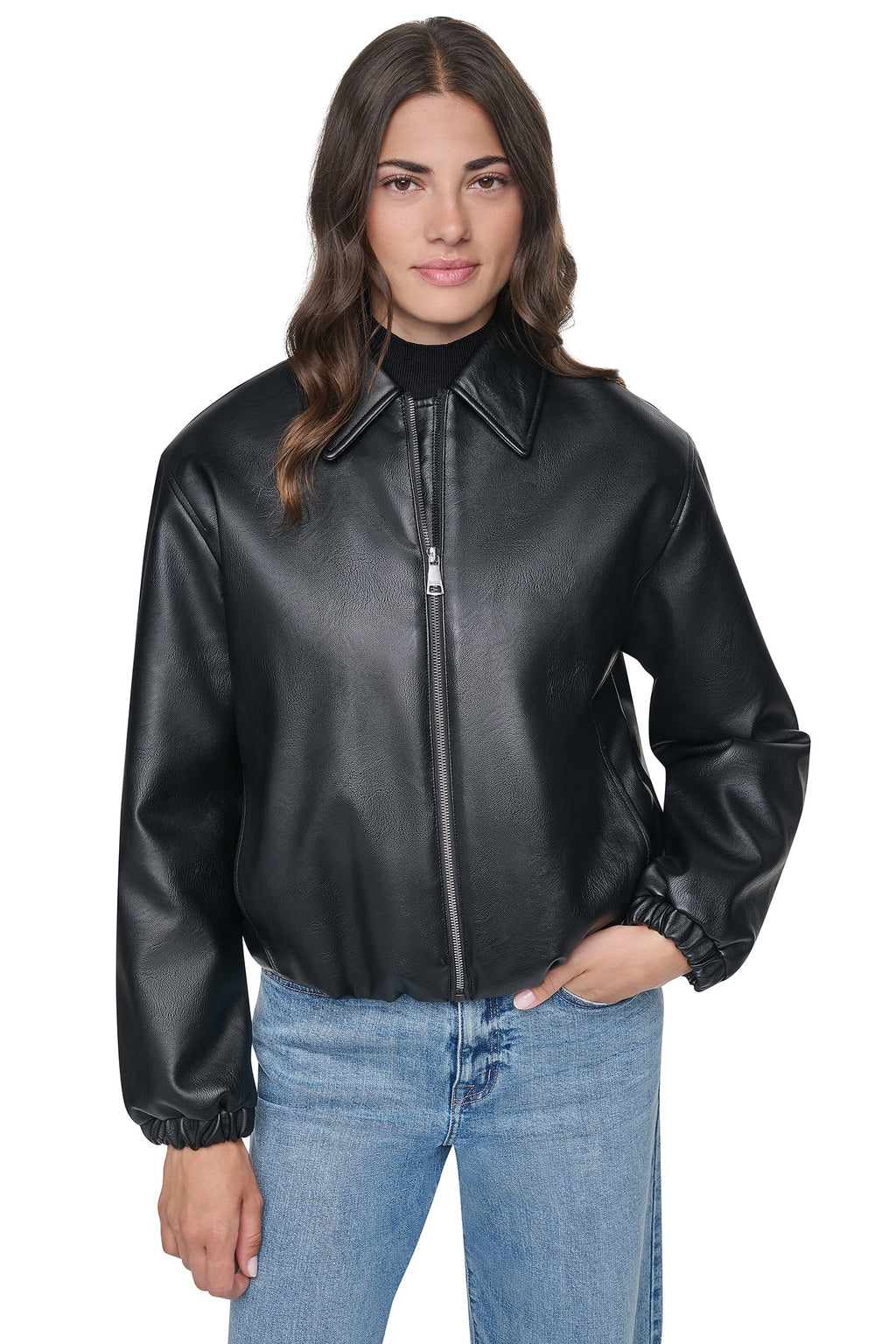 VEGAN LEATHER BUBBLE HEM JACKET