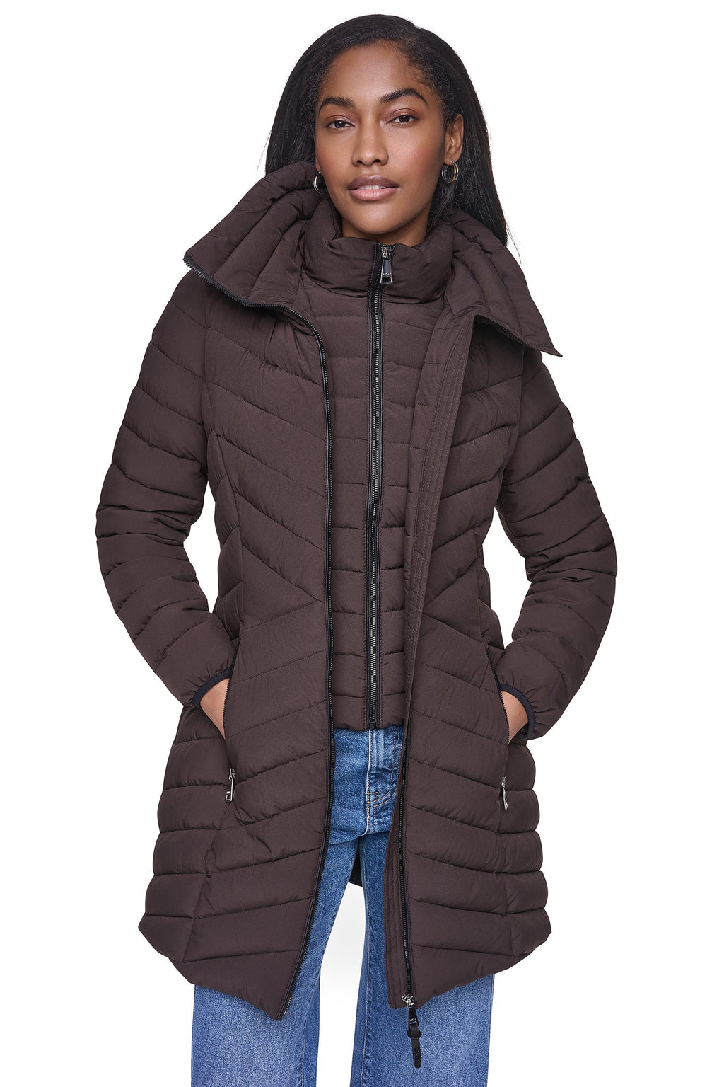 BIB FRONT HOODED PUFFER