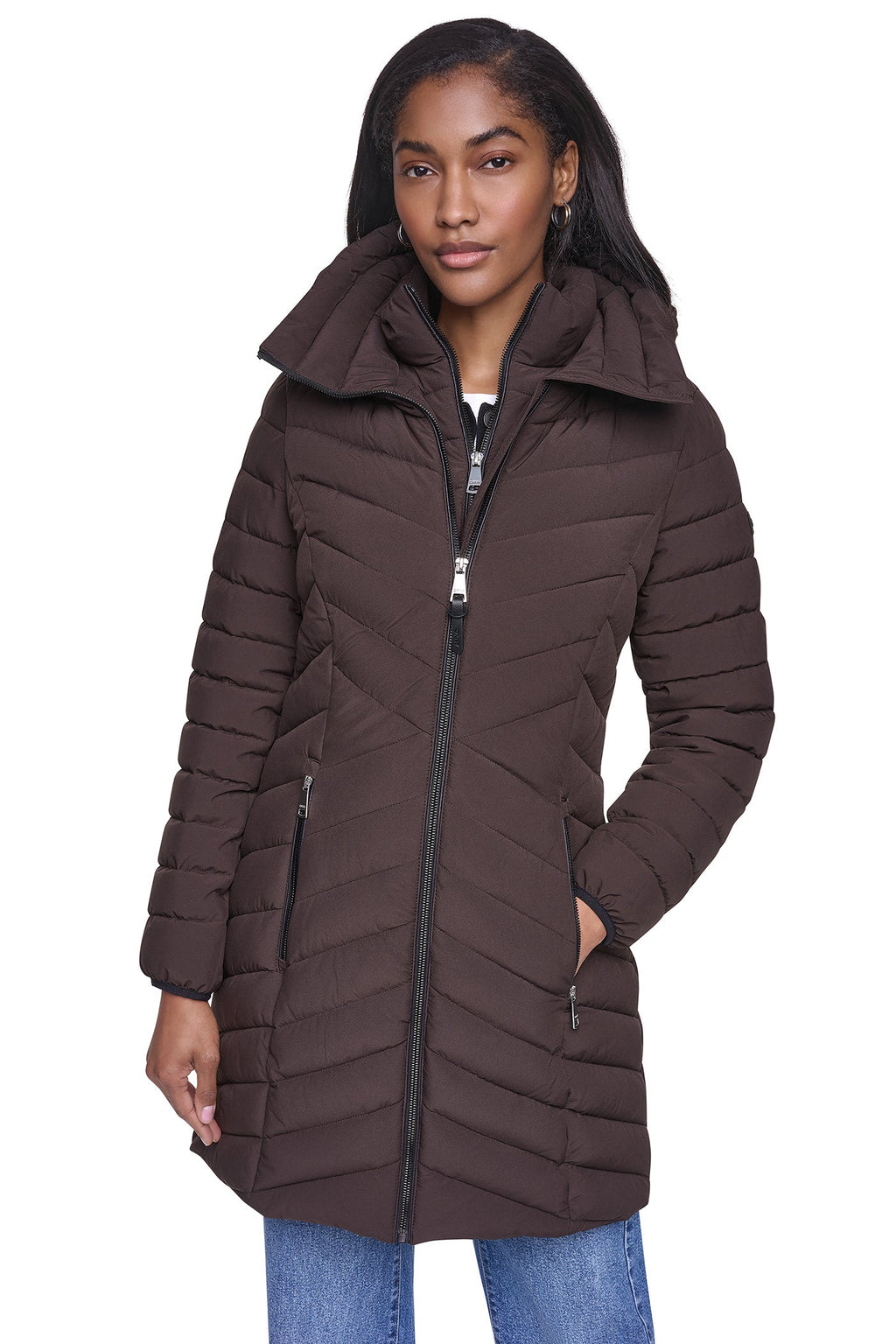 BIB FRONT HOODED PUFFER
