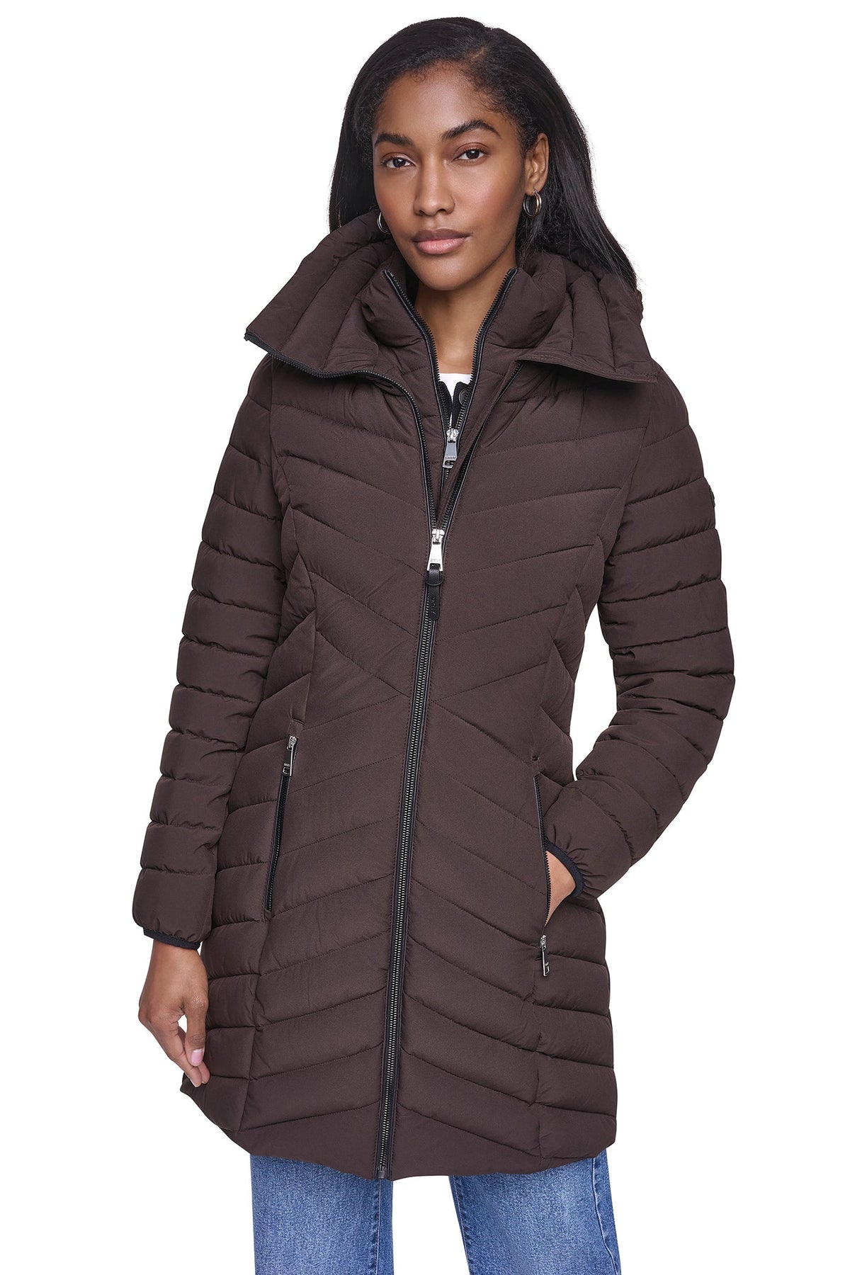 BIB FRONT HOODED PUFFER
