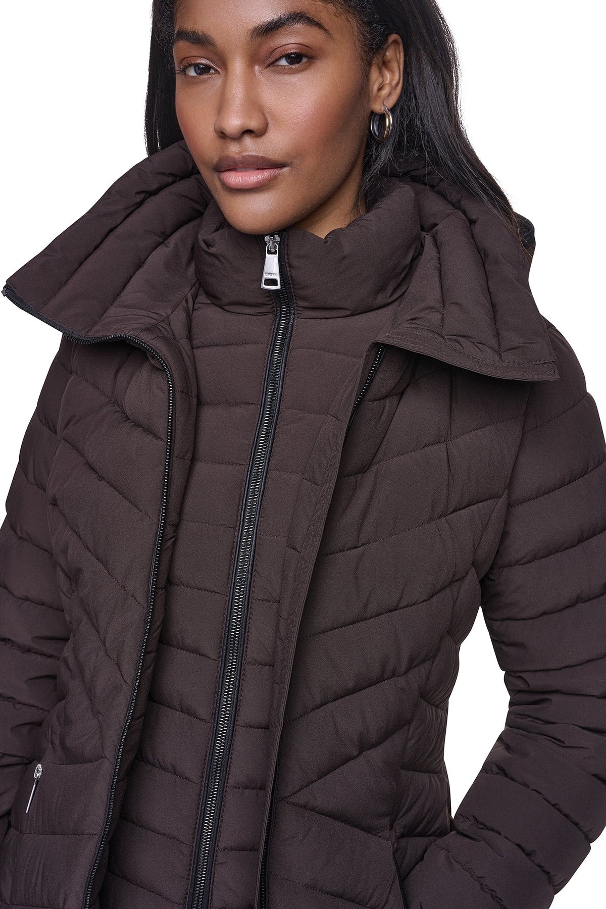 BIB FRONT HOODED PUFFER