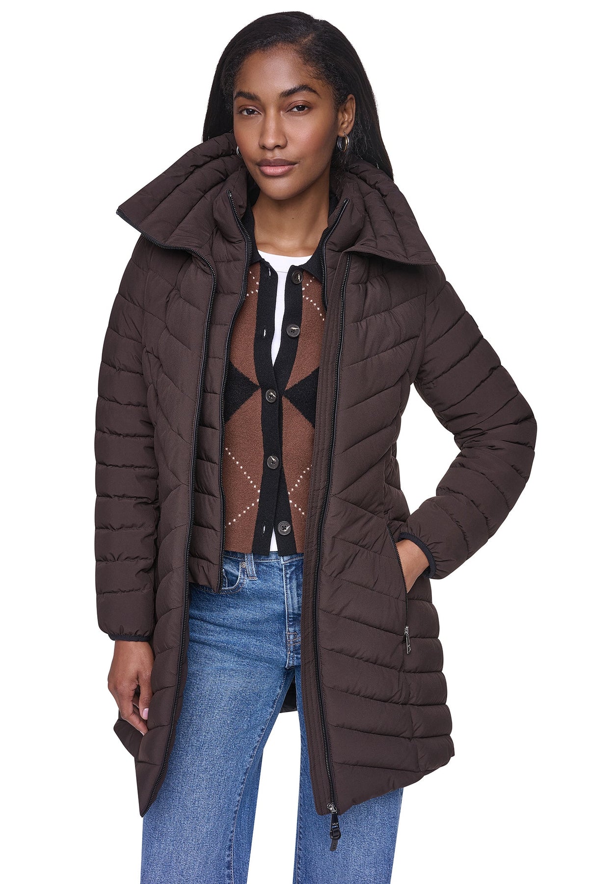 BIB FRONT HOODED PUFFER
