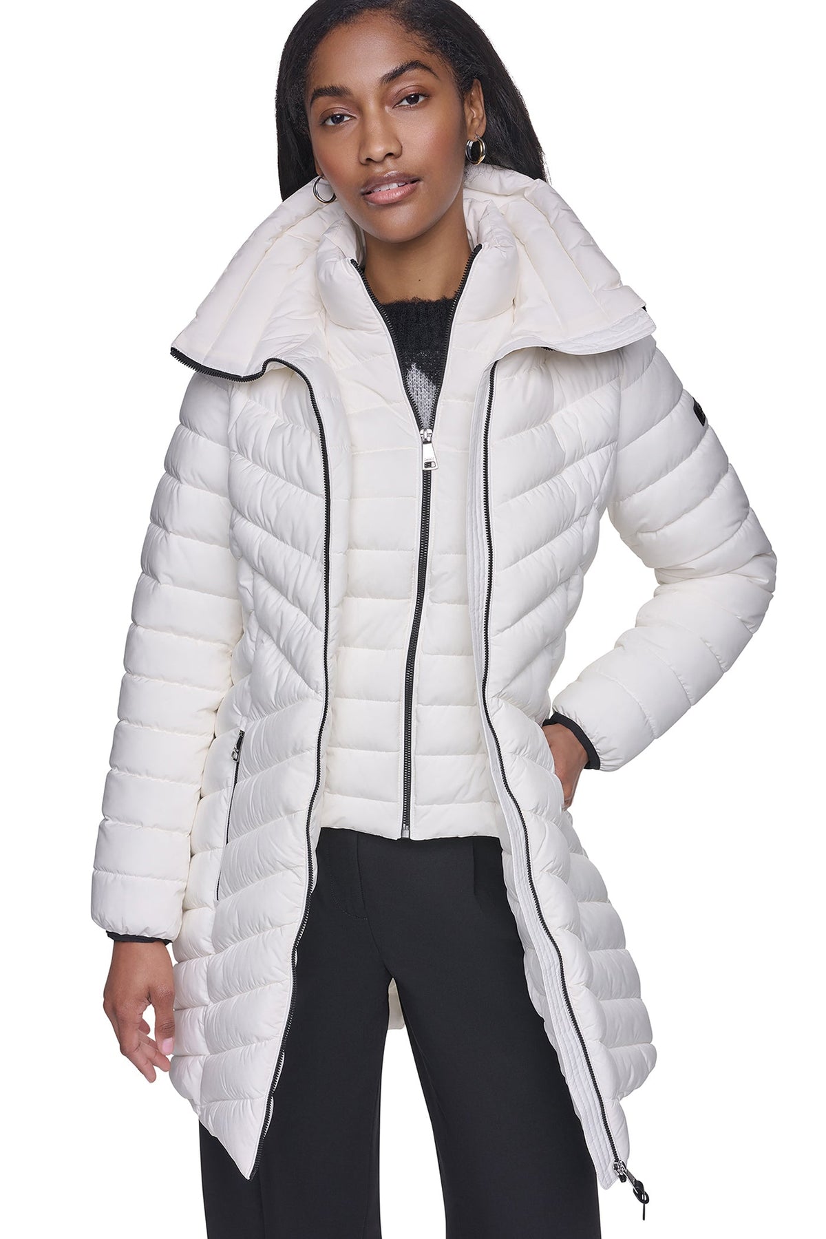 BIB FRONT HOODED PUFFER