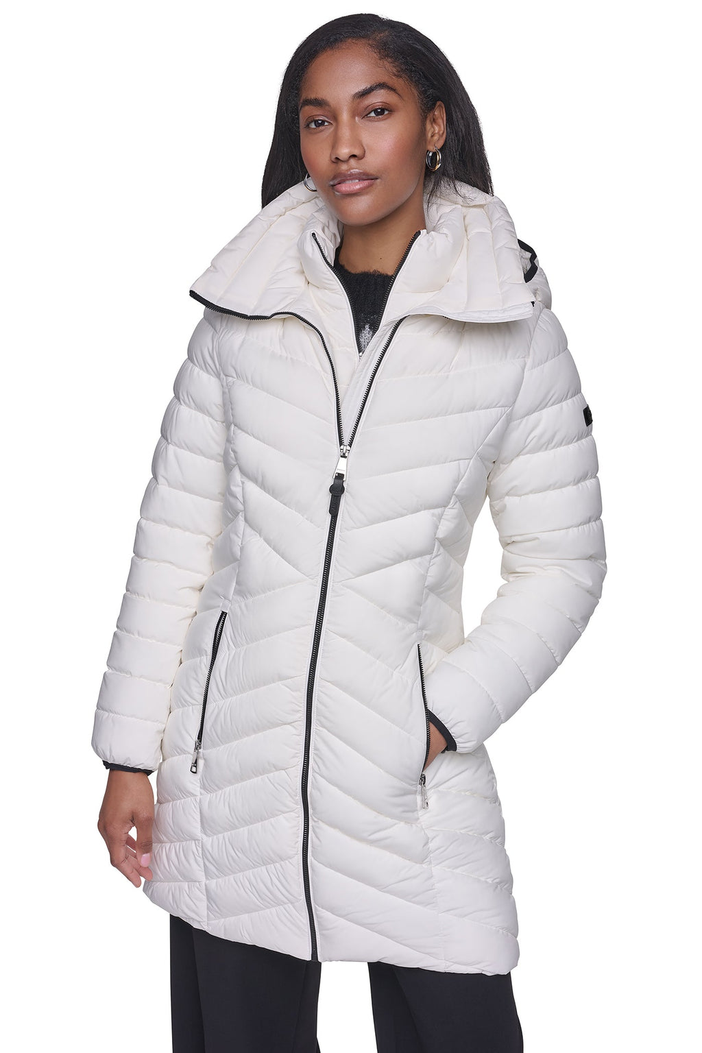 BIB FRONT HOODED PUFFER