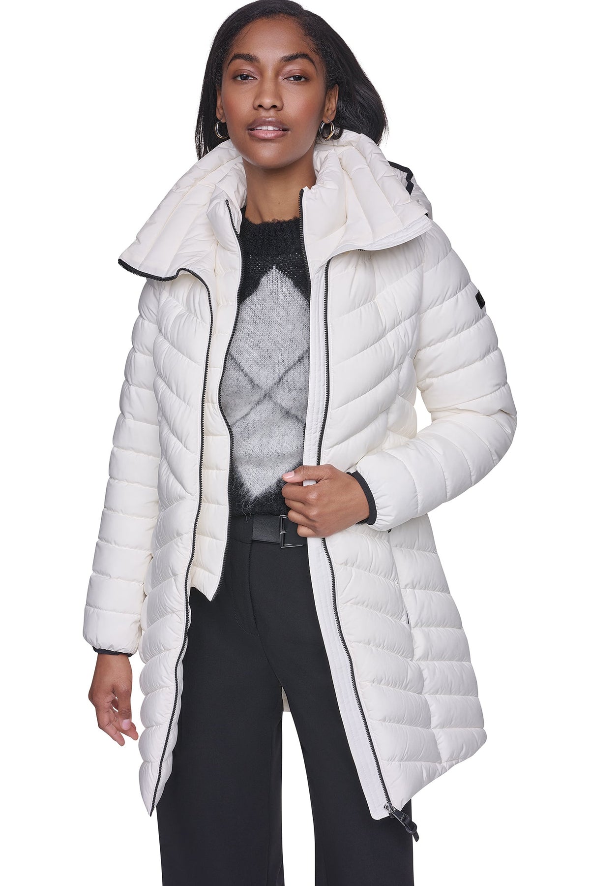 BIB FRONT HOODED PUFFER