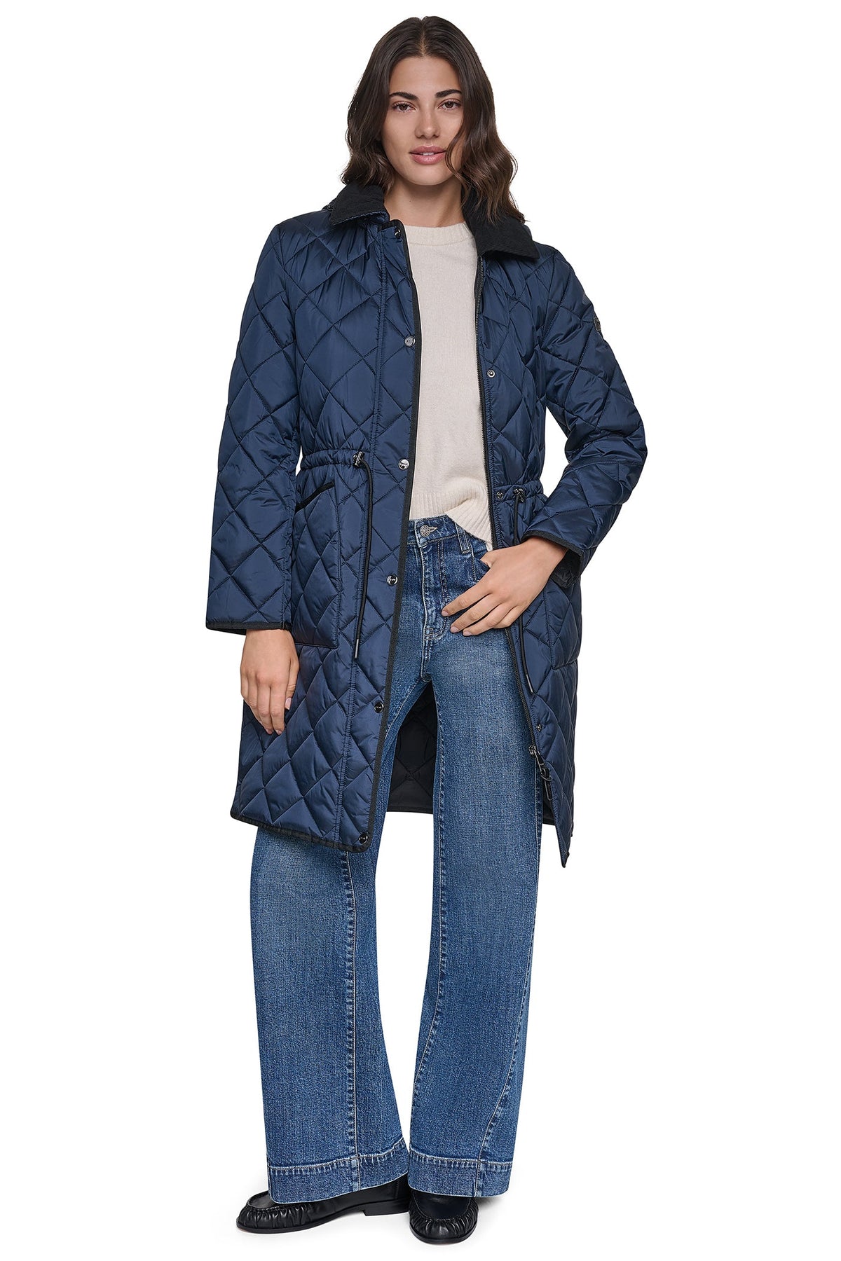 CORDUROY COLLAR HOODED QUILTED COAT