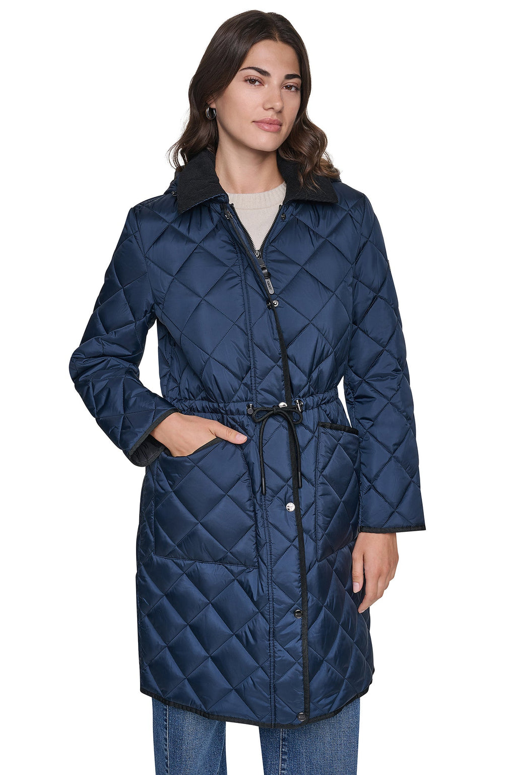 CORDUROY COLLAR HOODED QUILTED COAT