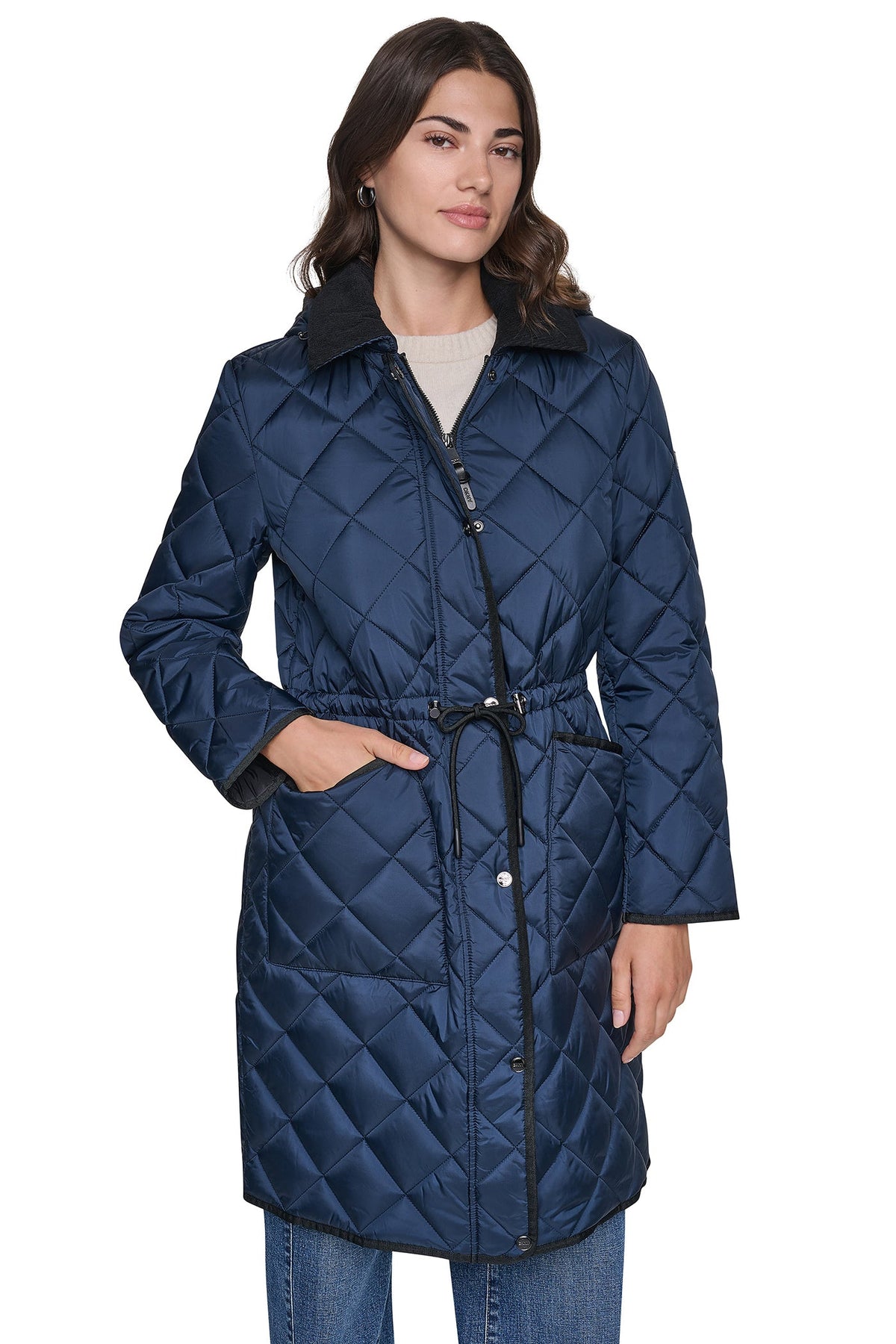 CORDUROY COLLAR HOODED QUILTED COAT