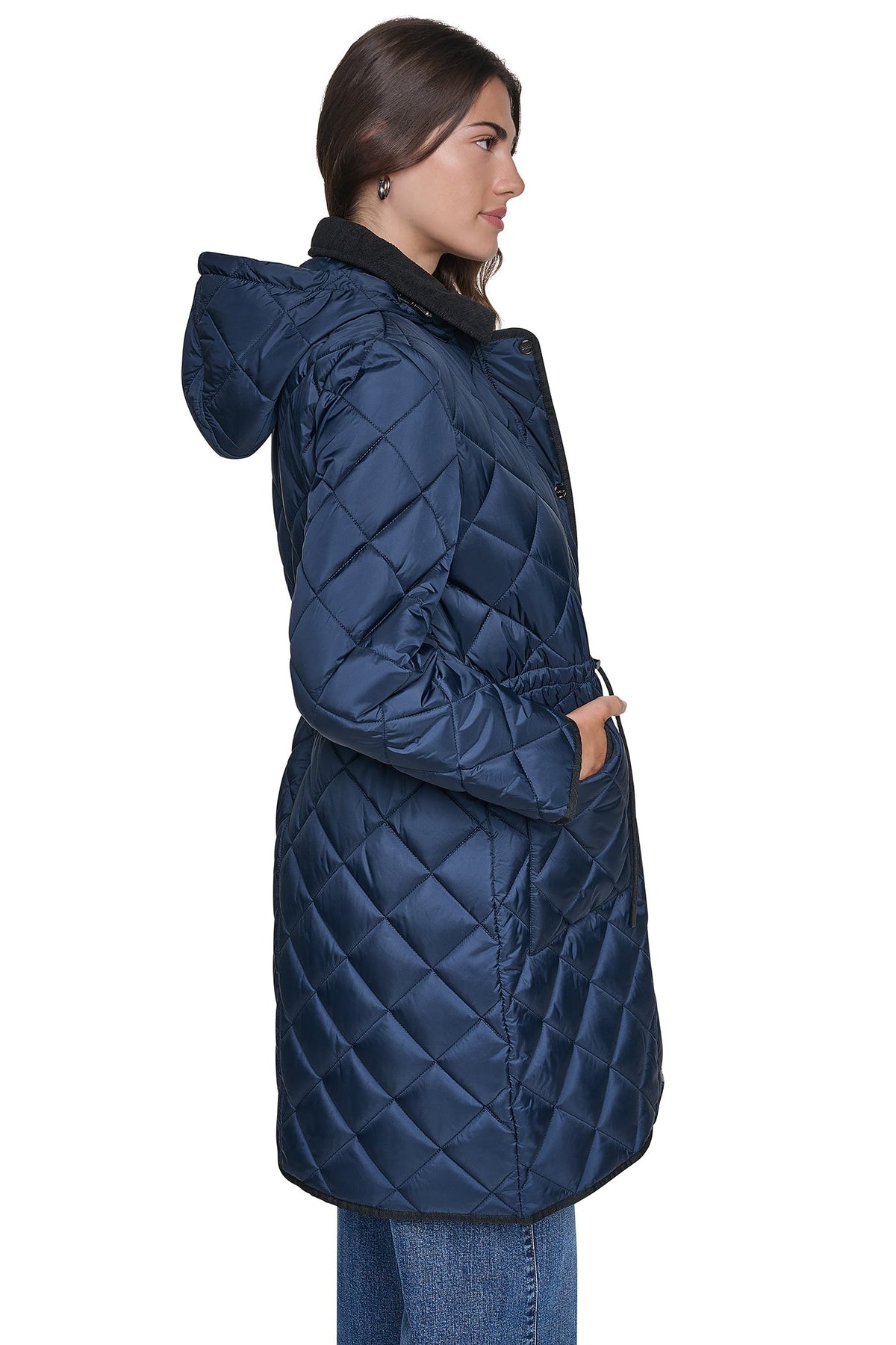 CORDUROY COLLAR HOODED QUILTED COAT