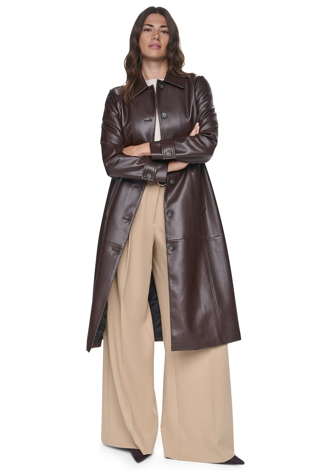 VEGAN LEATHER BELTED TRENCH