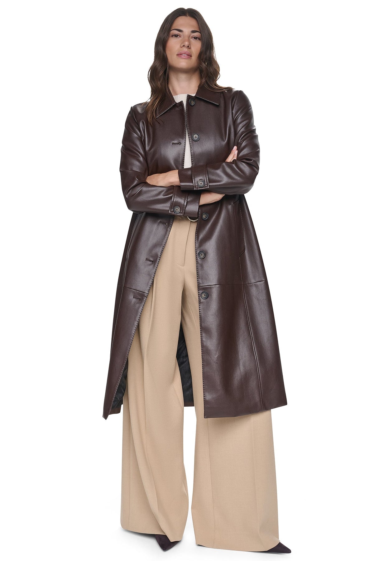 VEGAN LEATHER BELTED TRENCH