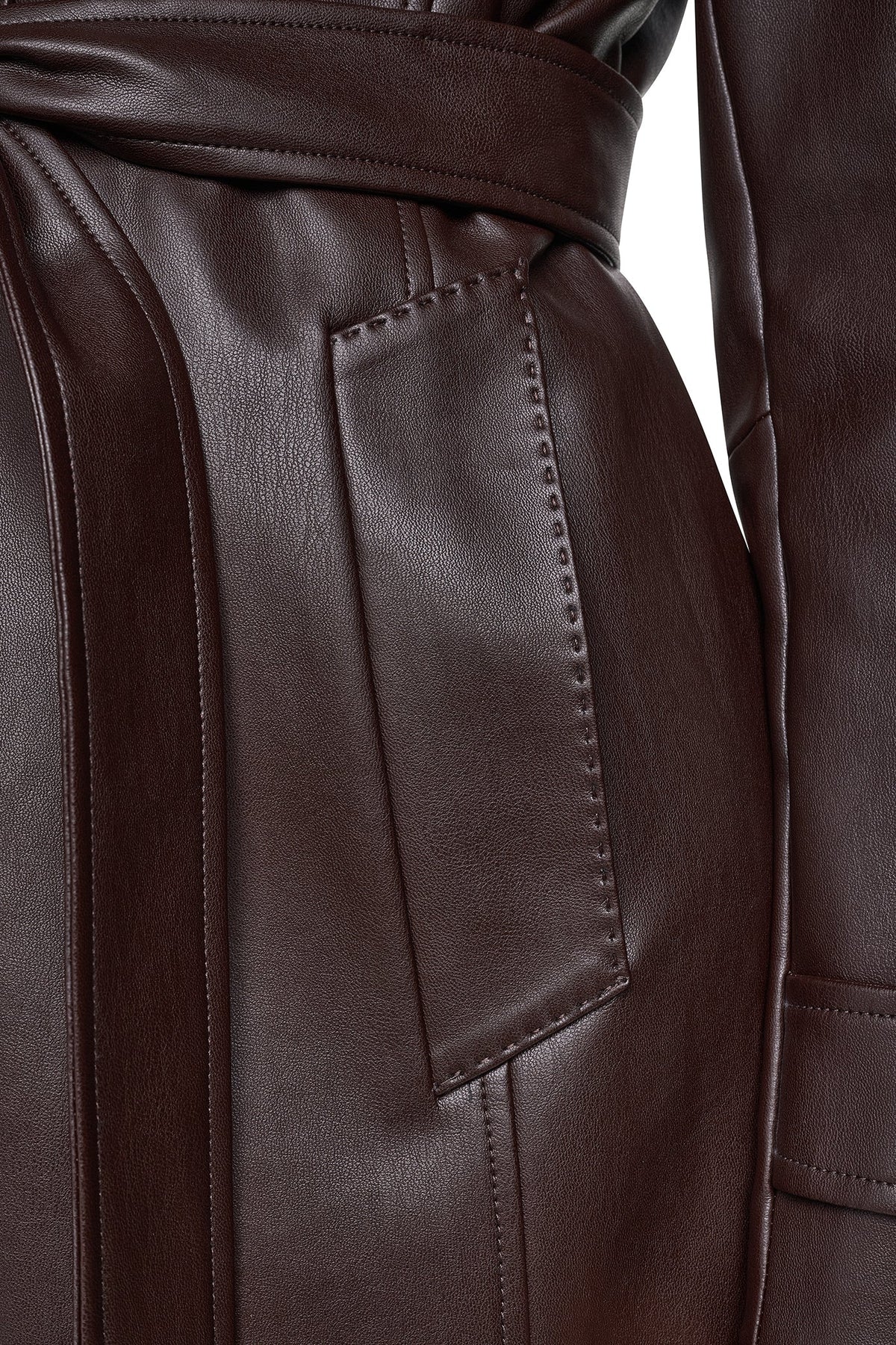 VEGAN LEATHER BELTED TRENCH