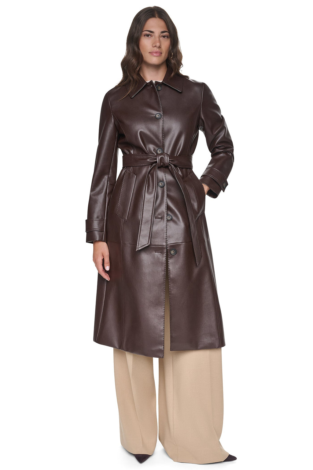 VEGAN LEATHER BELTED TRENCH