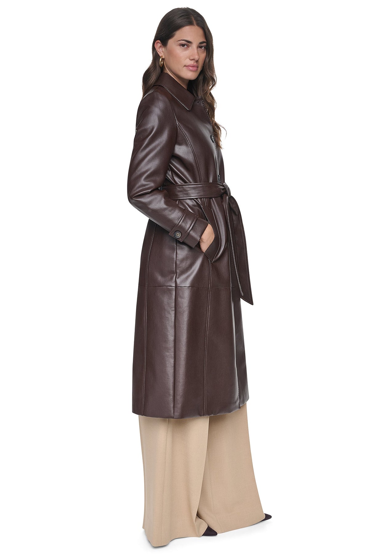 VEGAN LEATHER BELTED TRENCH