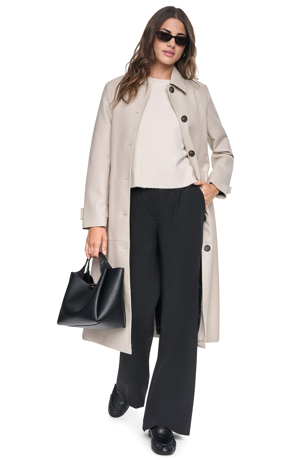 VEGAN LEATHER BELTED TRENCH