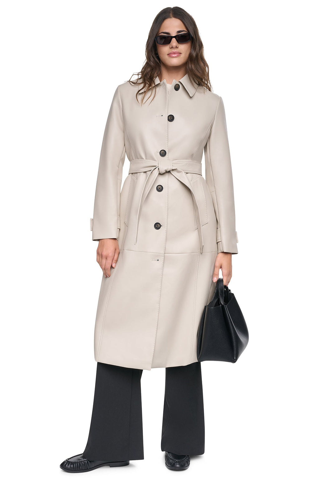 VEGAN LEATHER BELTED TRENCH