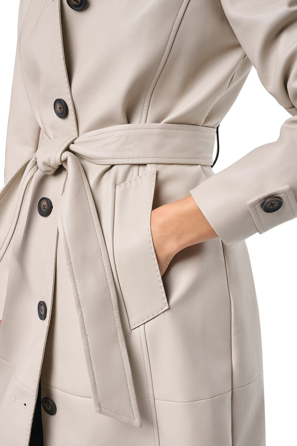 VEGAN LEATHER BELTED TRENCH