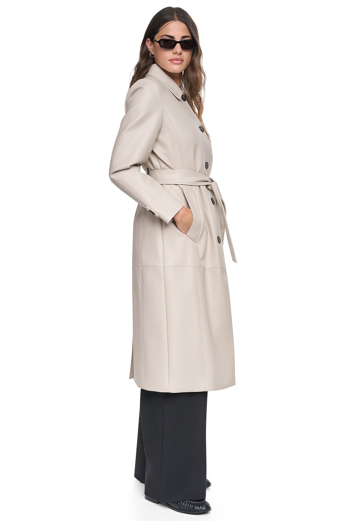 VEGAN LEATHER BELTED TRENCH