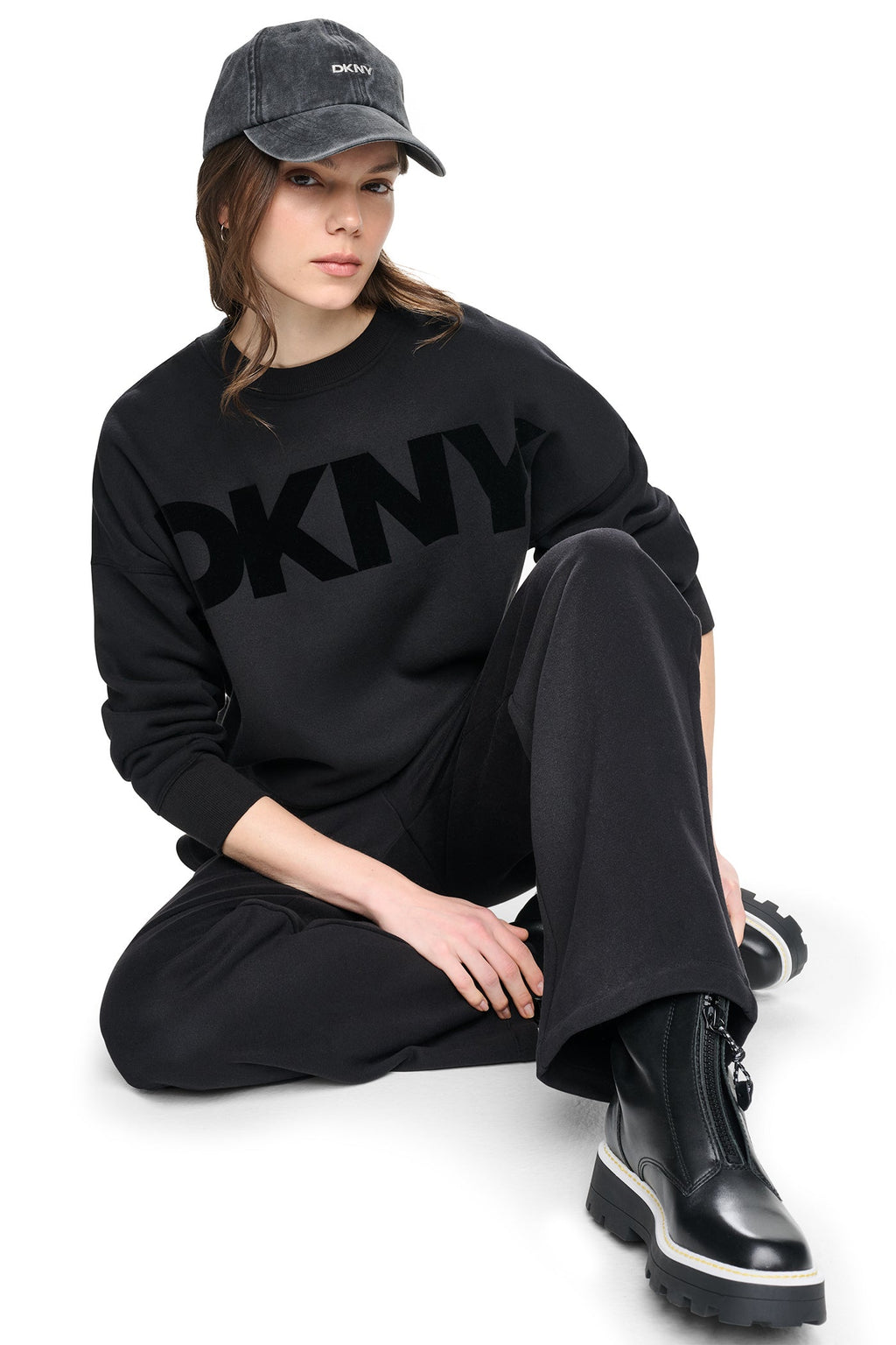 HIGH RISE FLOCKED LOGO RELAXED PANT