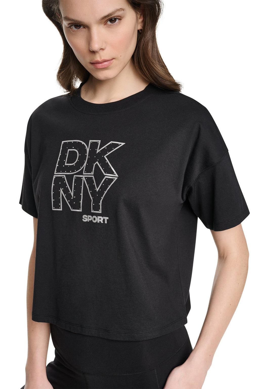 CROPPED CRYSTAL STACKED LOGO TEE