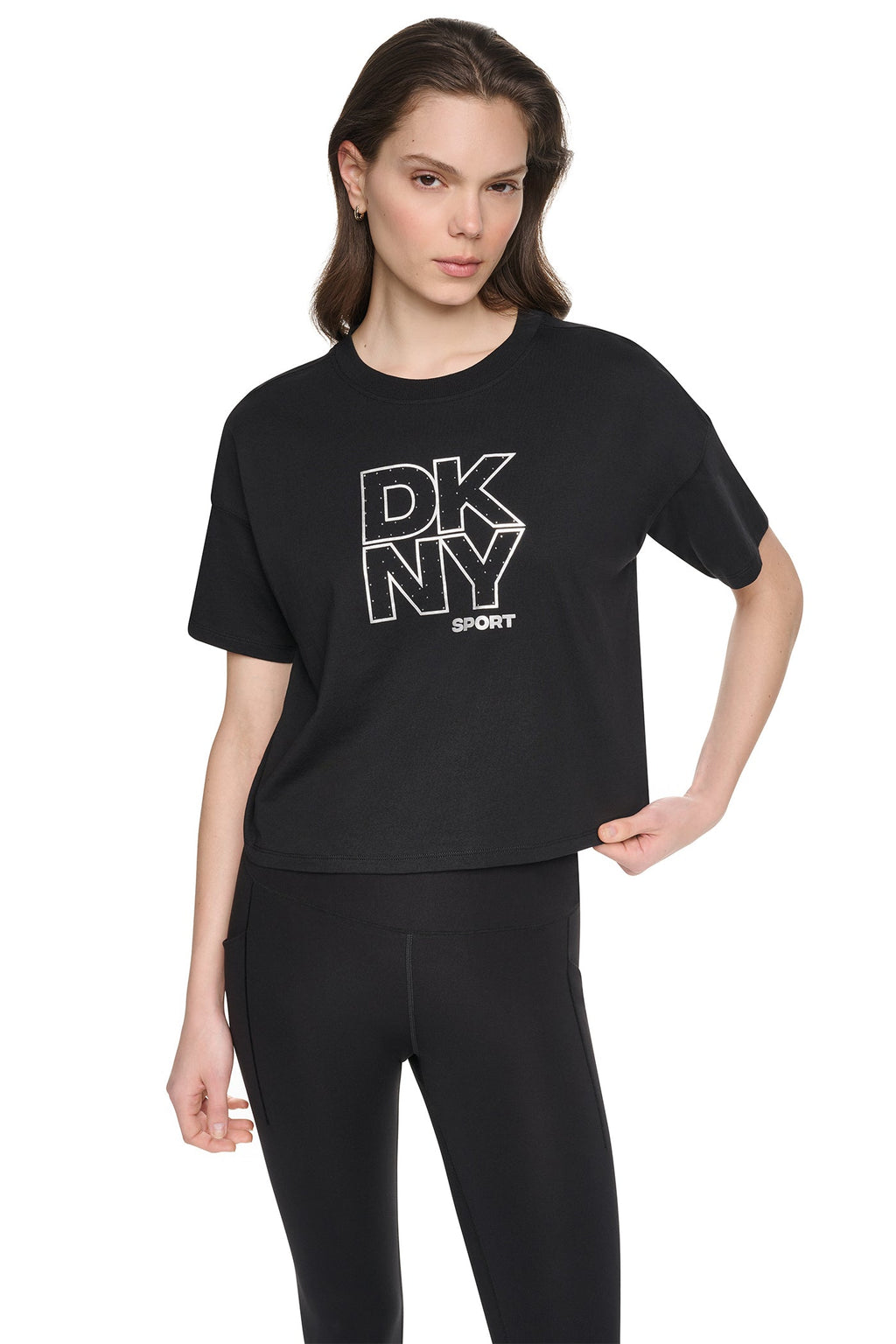 CROPPED CRYSTAL STACKED LOGO TEE