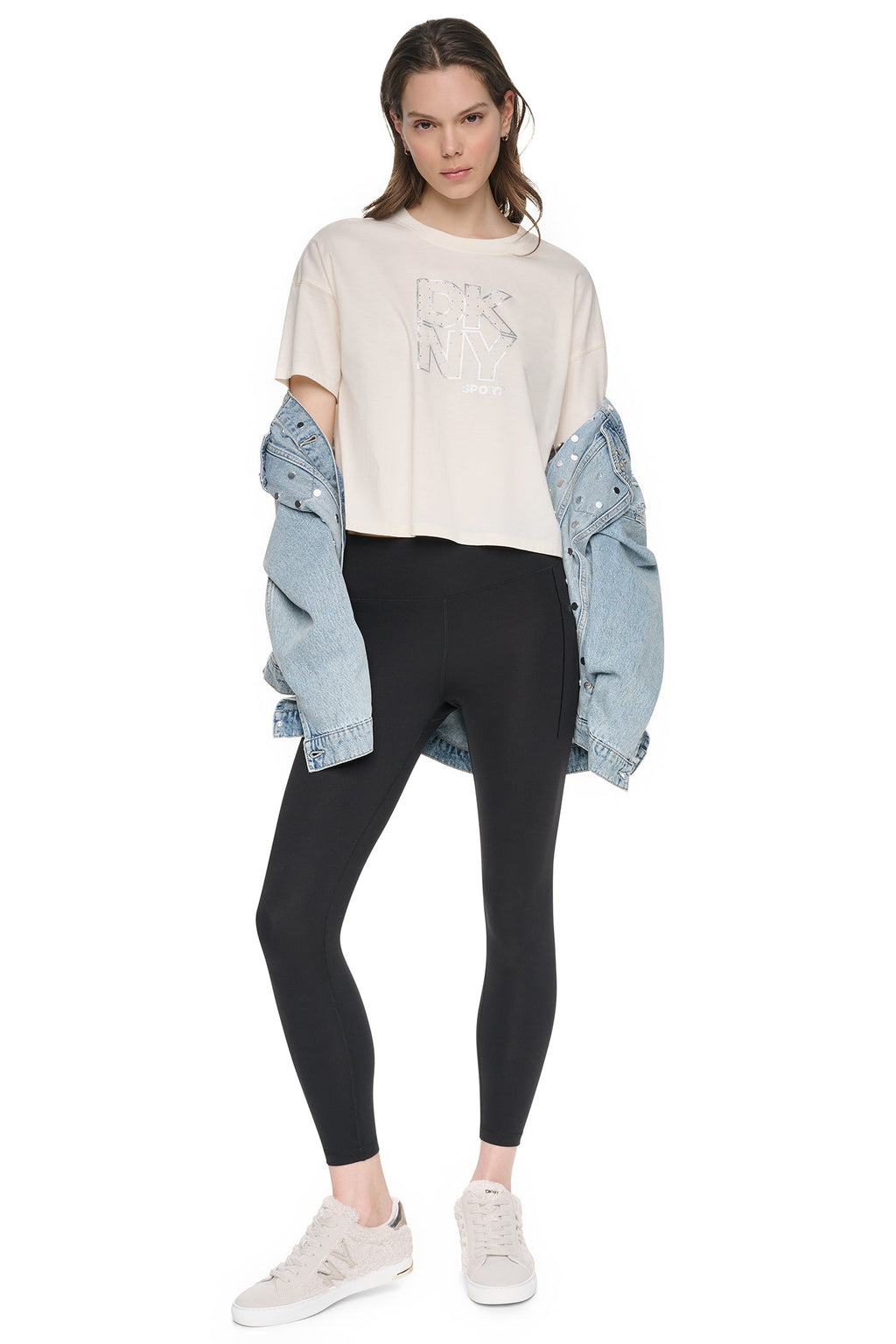CROPPED CRYSTAL STACKED LOGO TEE