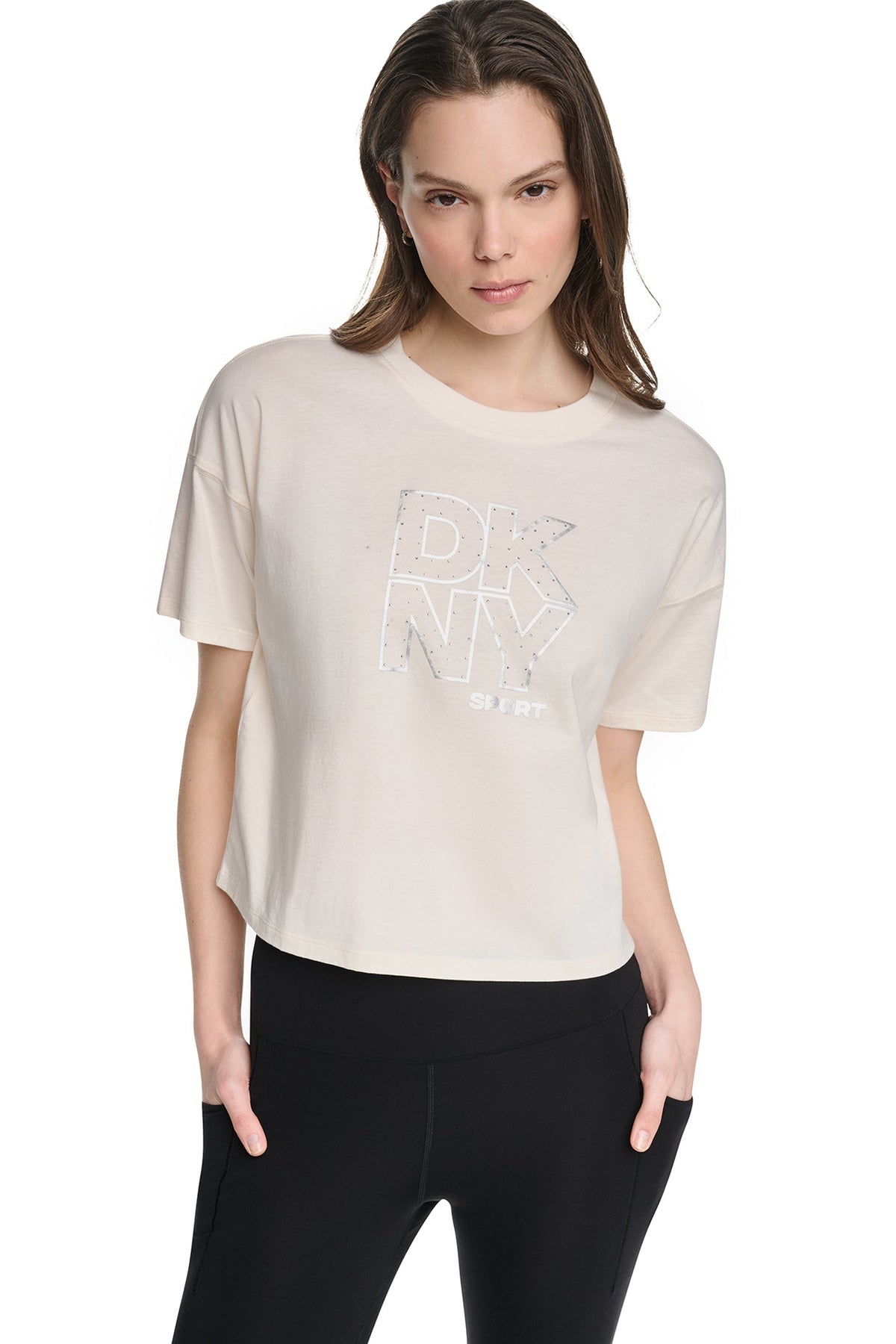 CROPPED CRYSTAL STACKED LOGO TEE
