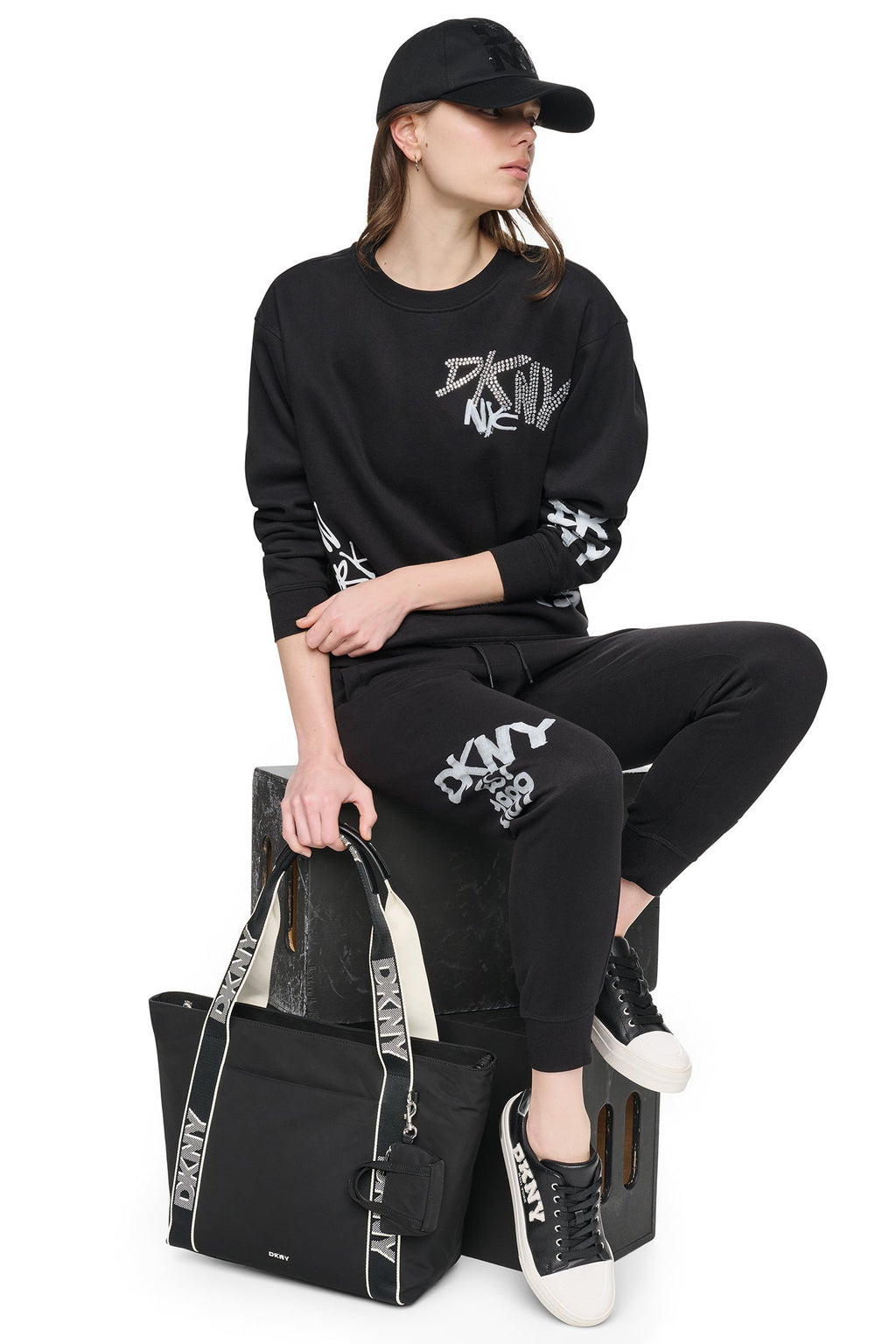 MID-RISE GRAFFITI RHINESTONE LOGO JOGGER
