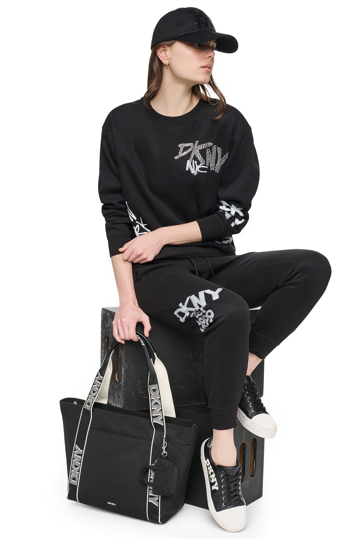 MID-RISE GRAFFITI RHINESTONE LOGO JOGGER