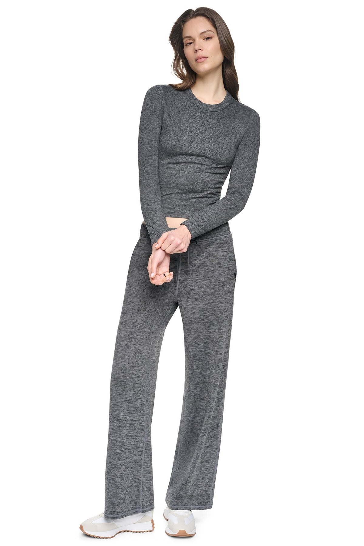 LONG SLEEVE SPACEDYE RUCHED TOP