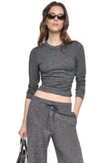 LONG SLEEVE SPACEDYE RUCHED TOP
