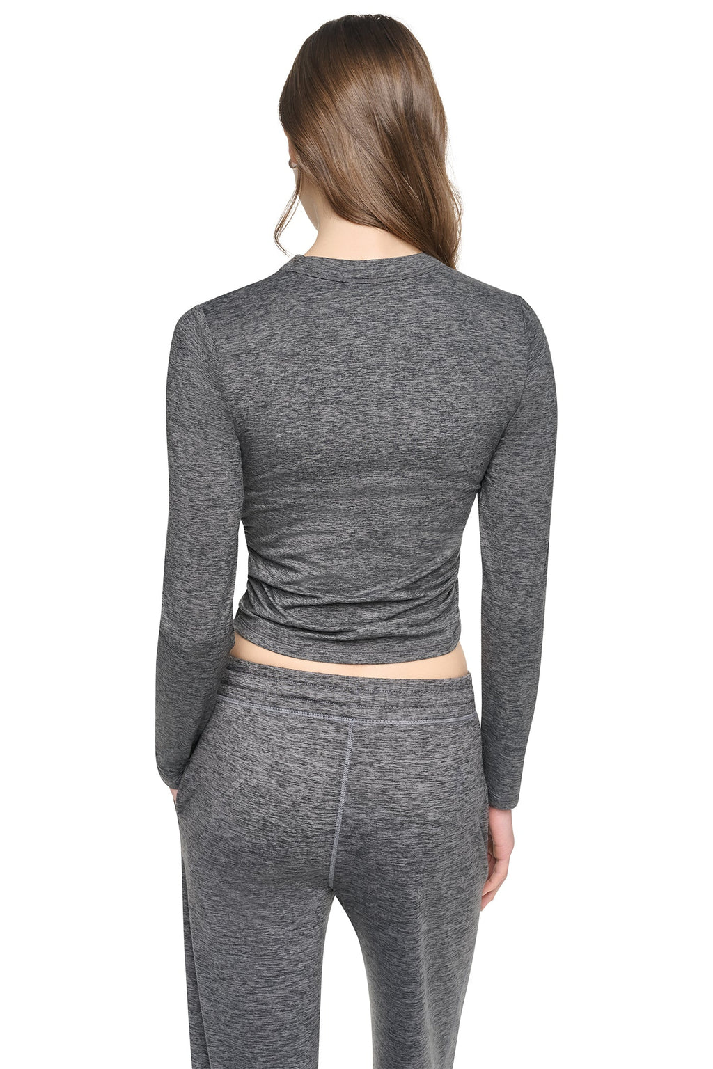LONG SLEEVE SPACEDYE RUCHED TOP