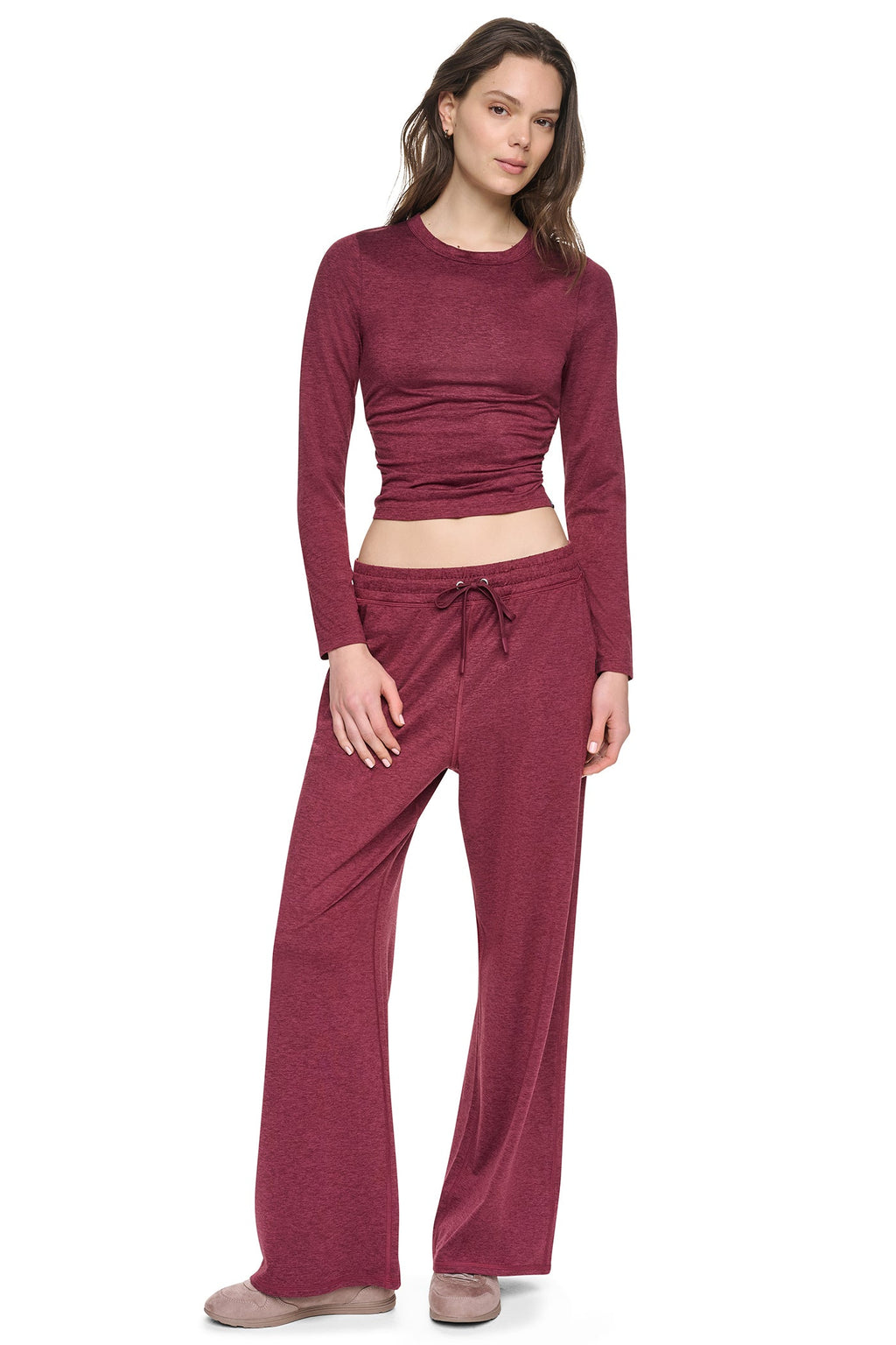 LONG SLEEVE SPACEDYE RUCHED TOP