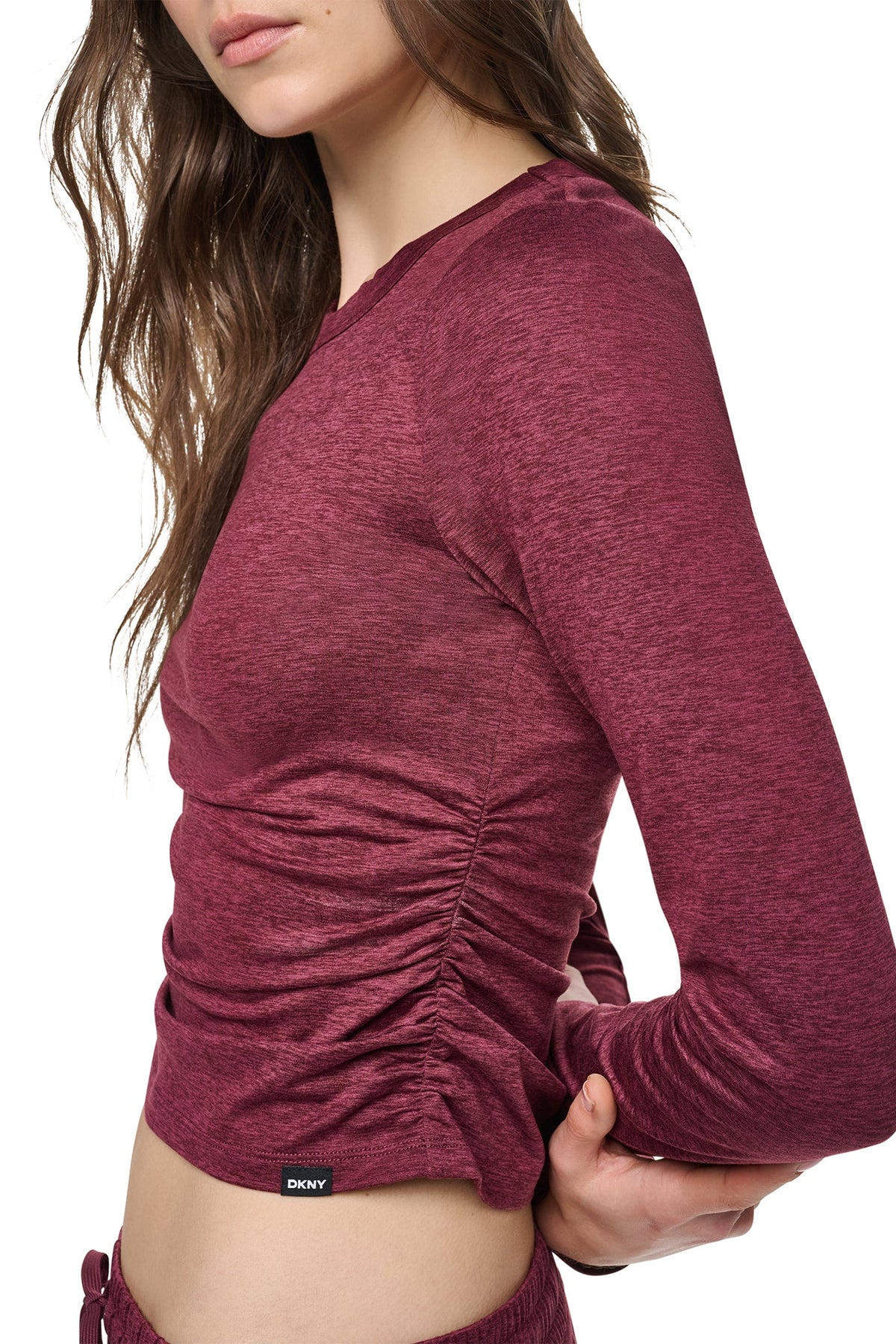 LONG SLEEVE SPACEDYE RUCHED TOP
