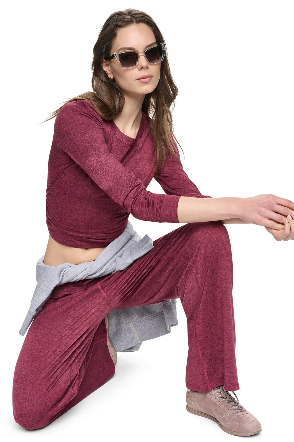 LONG SLEEVE SPACEDYE RUCHED TOP