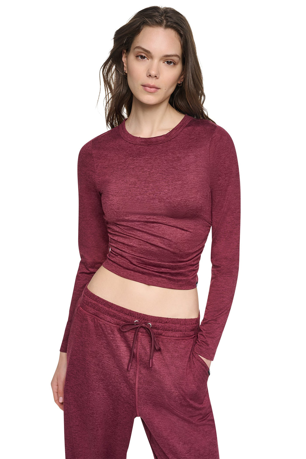 LONG SLEEVE SPACEDYE RUCHED TOP