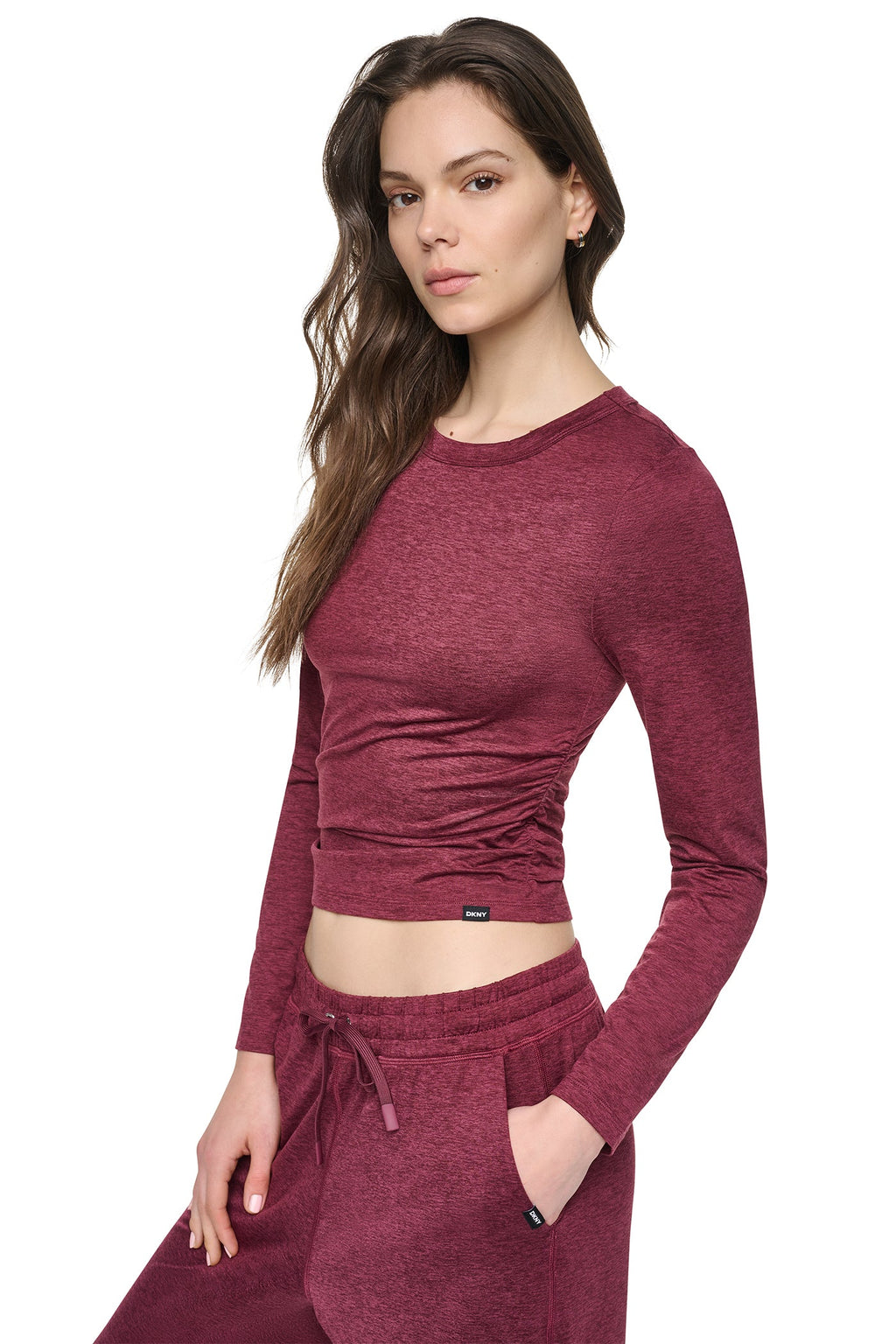 LONG SLEEVE SPACEDYE RUCHED TOP