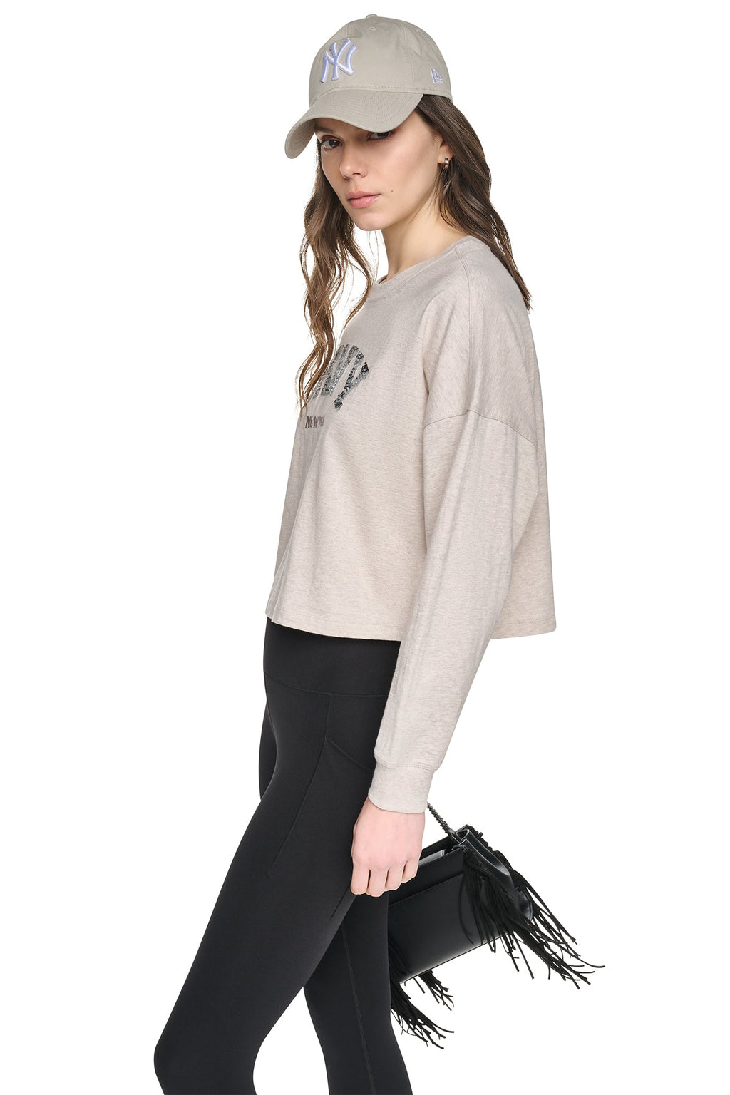 CROPPED SEQUIN VARSITY LOGO TEE