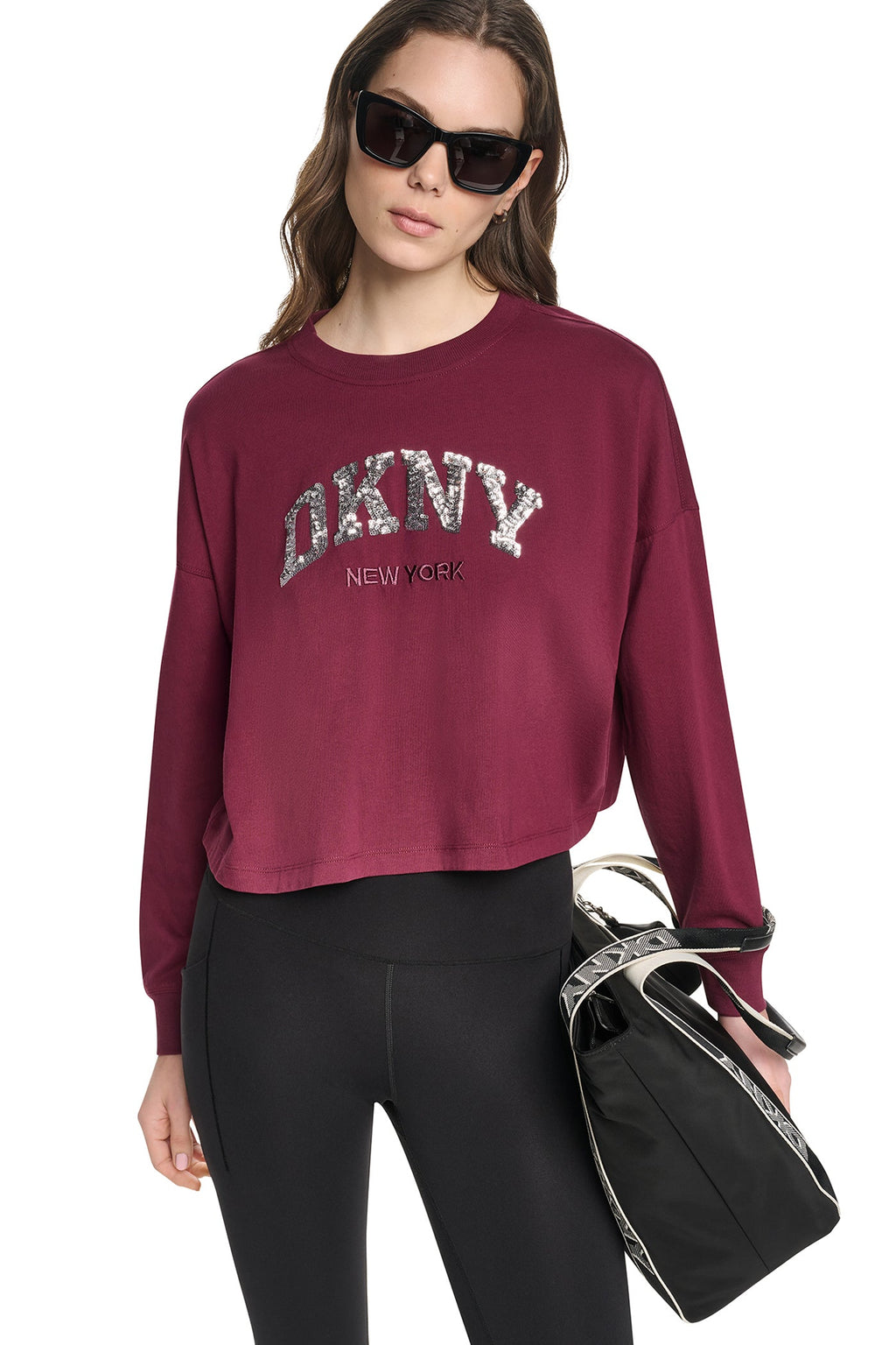 CROPPED SEQUIN VARSITY LOGO TEE